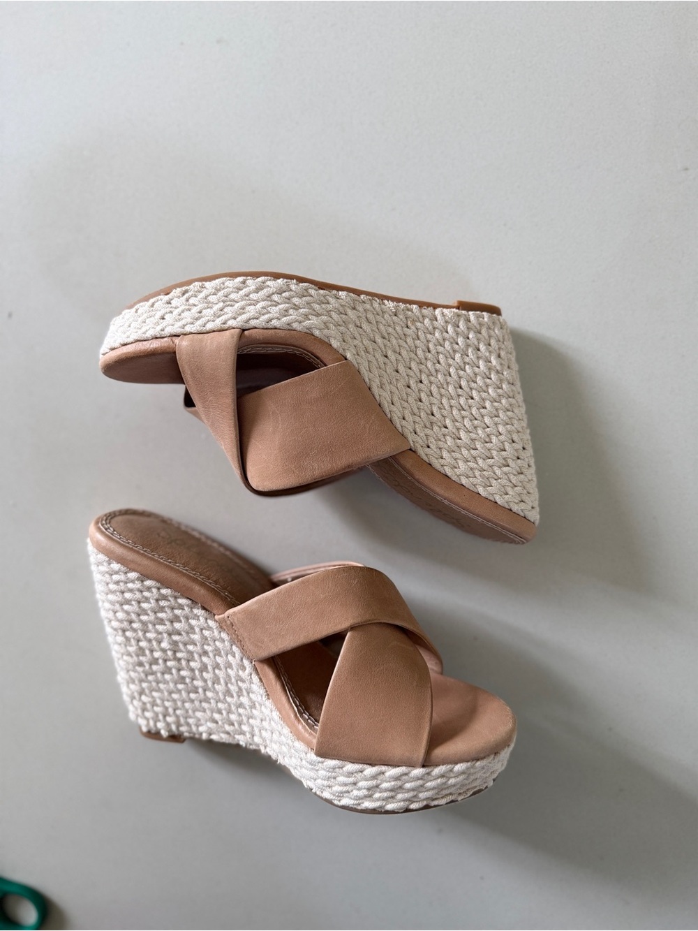 Tan Wedge Sandals with Braided Platform